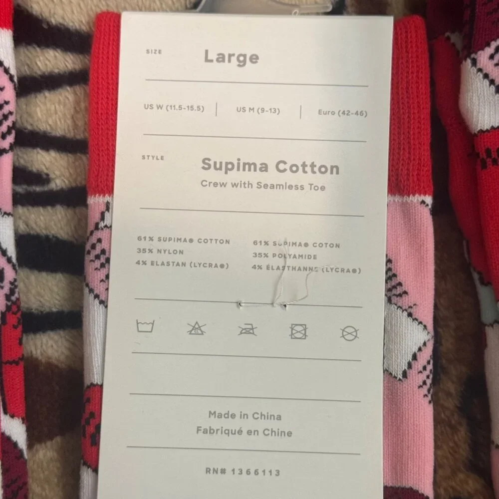 MeUndies Supima Cotton Crew Socks Large Seamless Toe Heart Print 5 pack‎ new